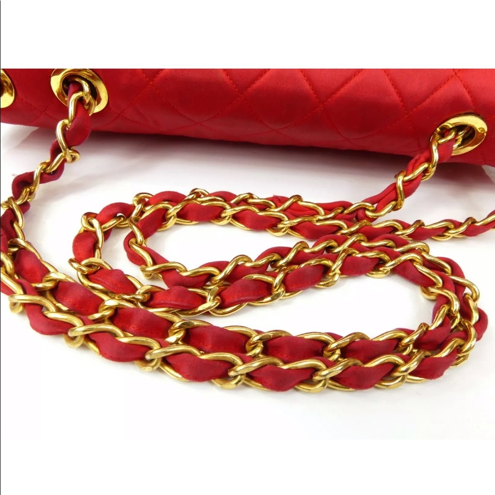 CHANEL vintage red satan classic canvas maxi bag - Picture 5 of 8
